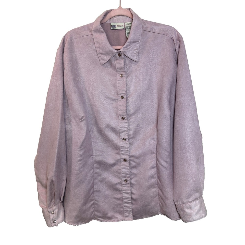 Faded Glory Women's Faux Suede Button Up Shirt 22W/24W Pink Pearl Snap Vintage